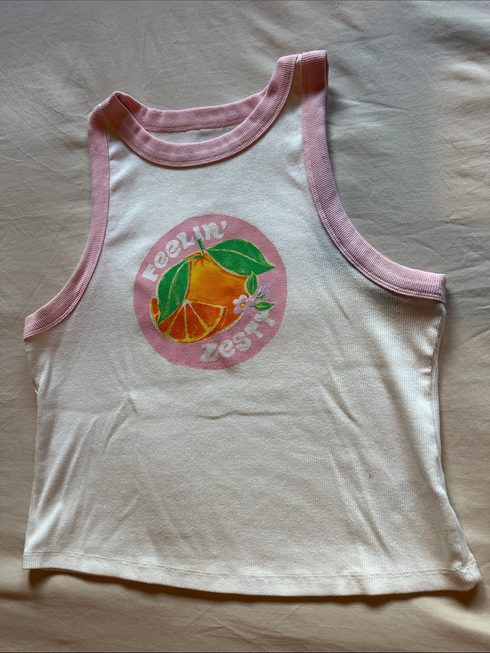 White & Pink Graphic Tank Top - 'Feelin' Zesty'